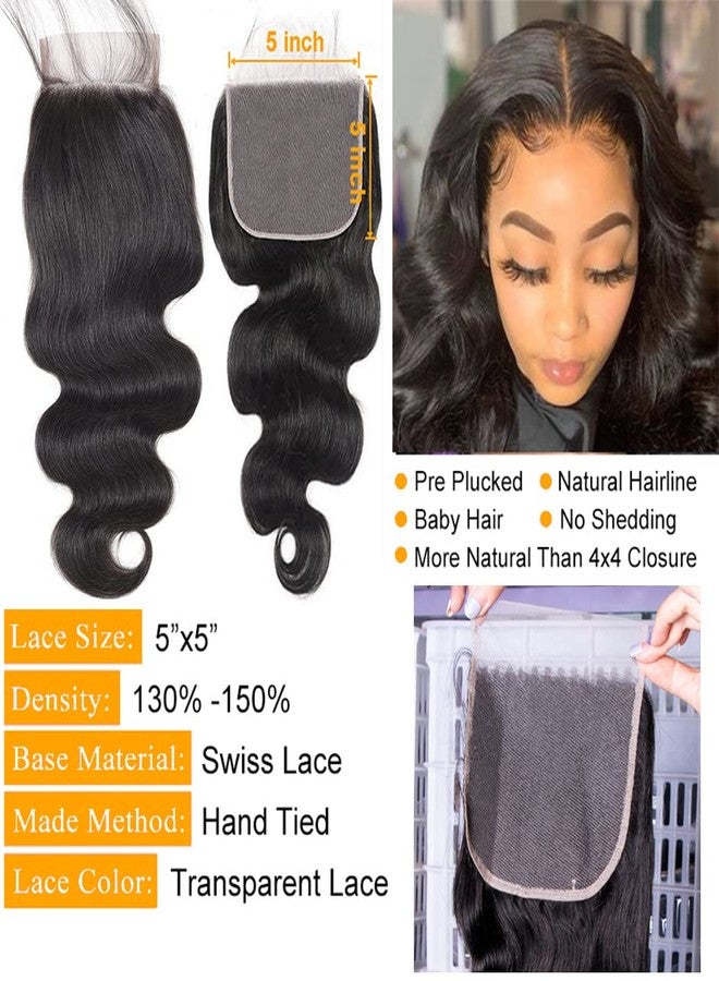 QTHAIR 18A 5x5 Body Wave HD Closure Human Hair Transparent Lace Closure 14inch Top Swiss Lace Closure Brazilian Virgin Hair Body Wave 150% Density Pre Plucked Natural Hairline Baby Hair - Image 5